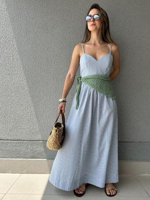 Vestido Amplo Alças Reguláveis Vichy Azul Mirtilo