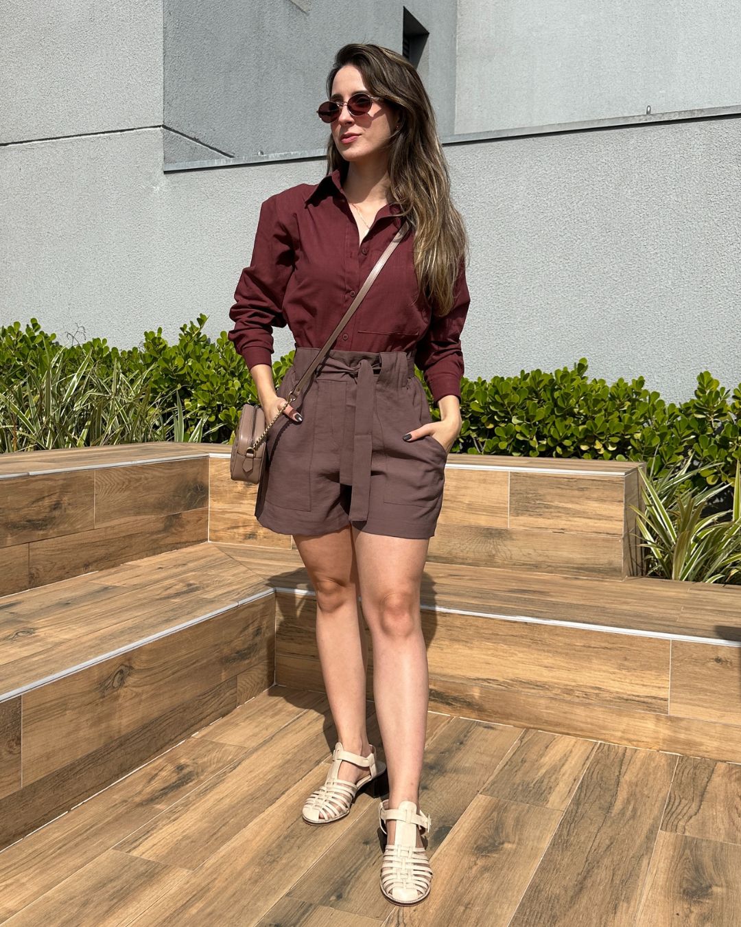 Short Alfaiataria Marrom com Faixa Gengibre