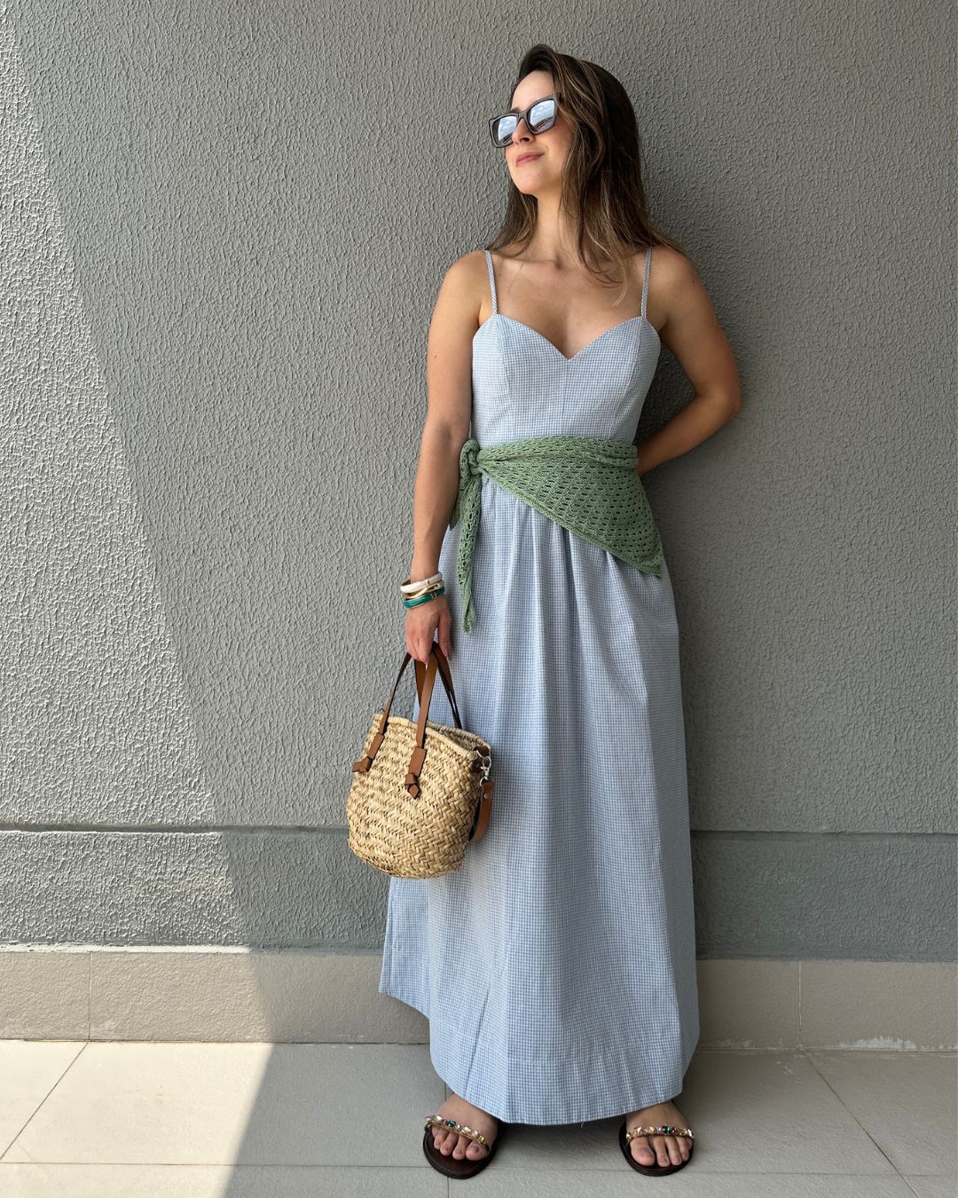 Vestido Amplo Alças Reguláveis Vichy Azul Mirtilo