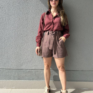Short Alfaiataria Marrom com Faixa Gengibre