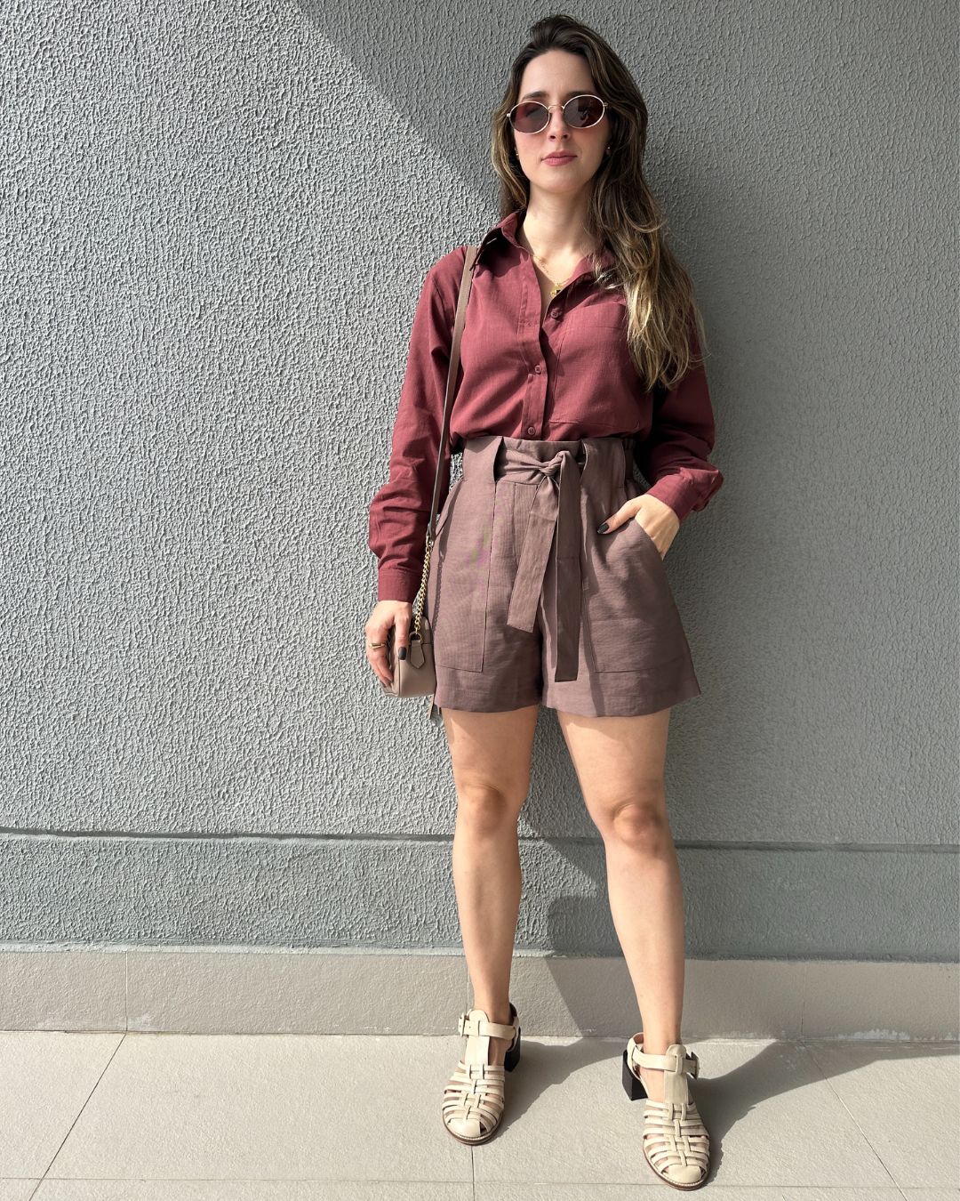 Short Alfaiataria Marrom com Faixa Gengibre