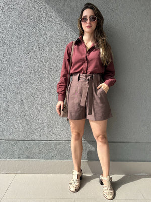 Short Alfaiataria Marrom com Faixa Gengibre