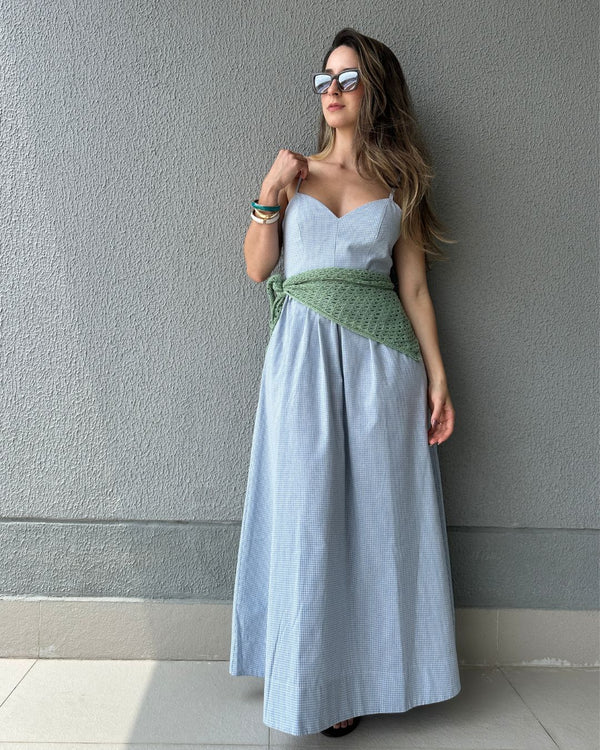 Vestido Amplo Alças Reguláveis Vichy Azul Mirtilo
