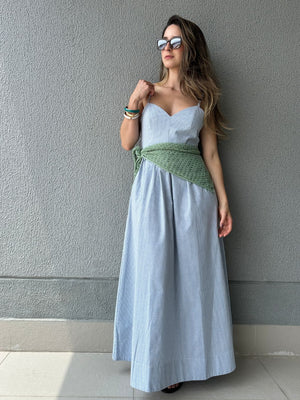 Vestido Amplo Alças Reguláveis Vichy Azul Mirtilo