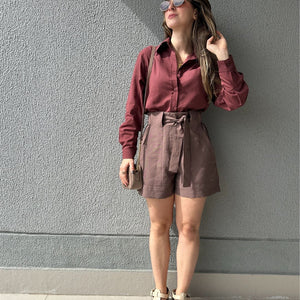 Short Alfaiataria Marrom com Faixa Gengibre