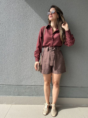 Short Alfaiataria Marrom com Faixa Gengibre