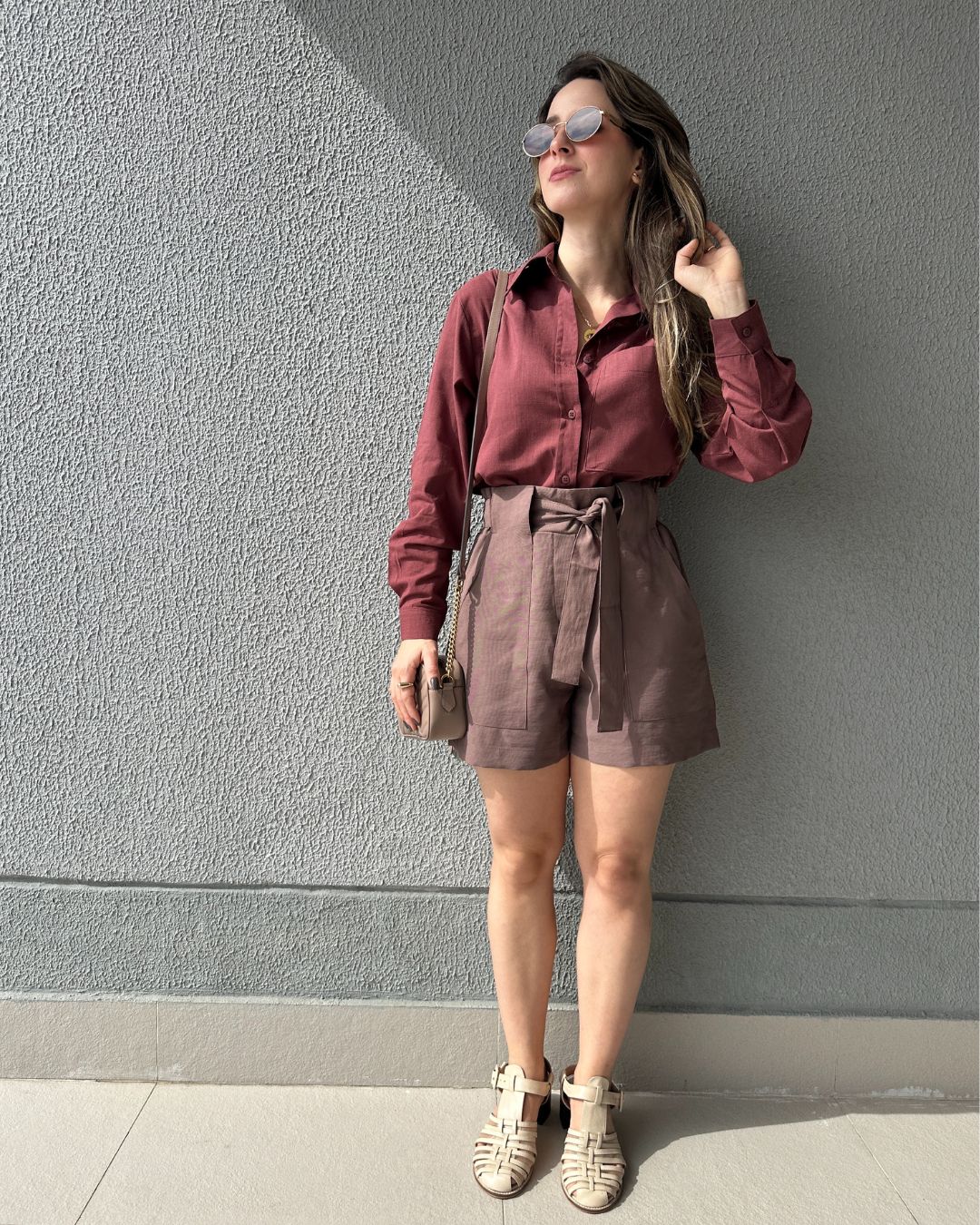 Short Alfaiataria Marrom com Faixa Gengibre