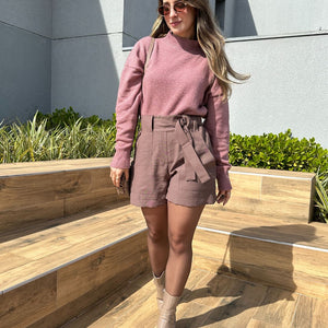 Short Alfaiataria Marrom com Faixa Gengibre