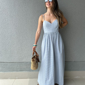 Vestido Amplo Alças Reguláveis Vichy Azul Mirtilo
