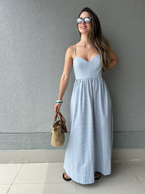 Vestido Amplo Alças Reguláveis Vichy Azul Mirtilo