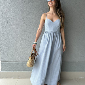 Vestido Amplo Alças Reguláveis Vichy Azul Mirtilo
