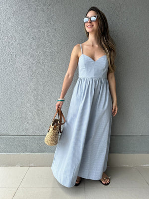 Vestido Amplo Alças Reguláveis Vichy Azul Mirtilo