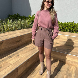 Short Alfaiataria Marrom com Faixa Gengibre