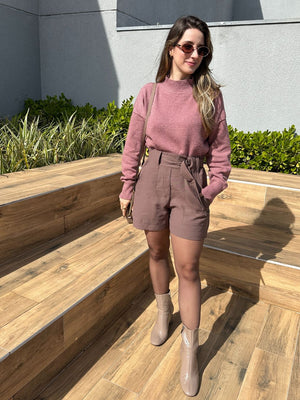 Short Alfaiataria Marrom com Faixa Gengibre