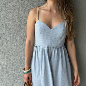 Vestido Amplo Alças Reguláveis Vichy Azul Mirtilo