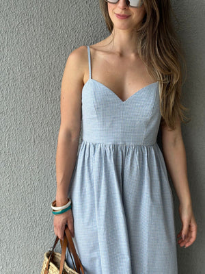Vestido Amplo Alças Reguláveis Vichy Azul Mirtilo