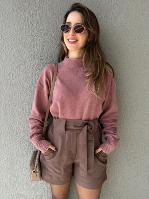 Short Alfaiataria Marrom com Faixa Gengibre