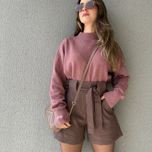 Short Alfaiataria Marrom com Faixa Gengibre