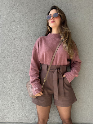 Short Alfaiataria Marrom com Faixa Gengibre