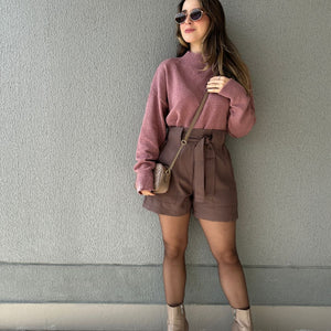 Short Alfaiataria Marrom com Faixa Gengibre