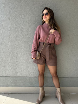 Short Alfaiataria Marrom com Faixa Gengibre