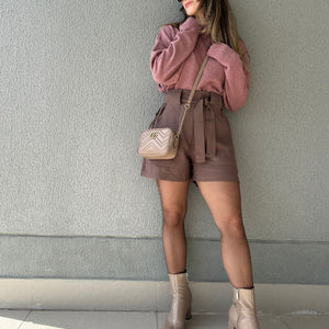 Short Alfaiataria Marrom com Faixa Gengibre