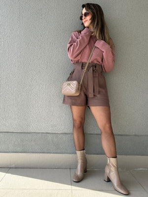 Short Alfaiataria Marrom com Faixa Gengibre