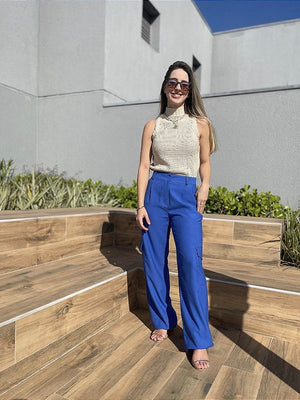 Regata tricot gola com tranças cru Petúnia
