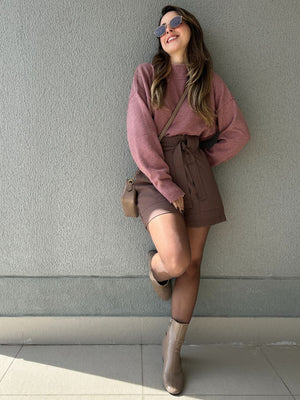 Short Alfaiataria Marrom com Faixa Gengibre