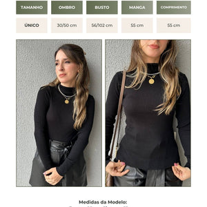 Blusa Cacharrel Tricô Modal Canelada Gola Simples Preta Antúrio