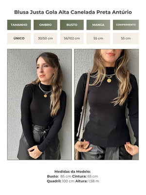 Blusa Cacharrel Tricô Modal Canelada Gola Simples Preta Antúrio