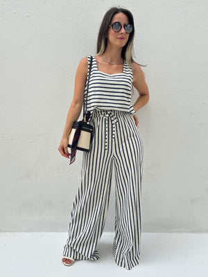 Conjunto com Listras Branco e Azul Abacaxi