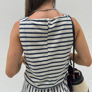 Conjunto com Listras Branco e Azul Abacaxi
