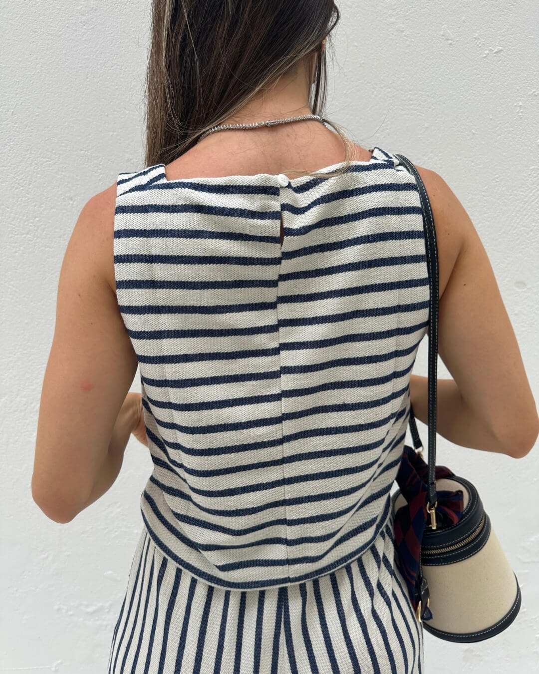 Conjunto com Listras Branco e Azul Abacaxi