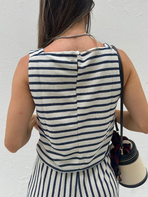 Conjunto com Listras Branco e Azul Abacaxi