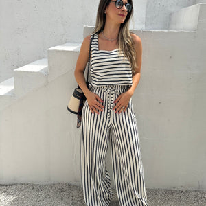 Conjunto com Listras Branco e Azul Abacaxi