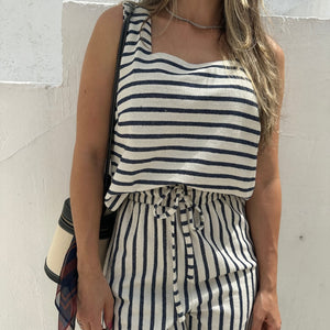 Conjunto com Listras Branco e Azul Abacaxi