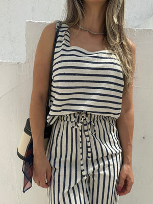 Conjunto com Listras Branco e Azul Abacaxi