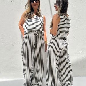 Conjunto com Listras Branco e Azul Abacaxi