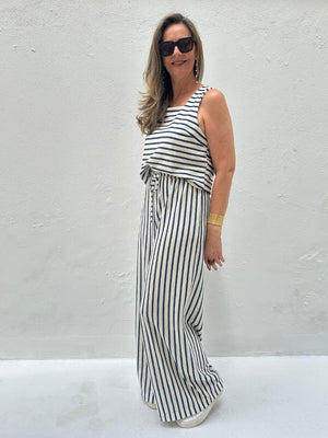 Conjunto com Listras Branco e Azul Abacaxi