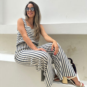 Conjunto com Listras Branco e Azul Abacaxi