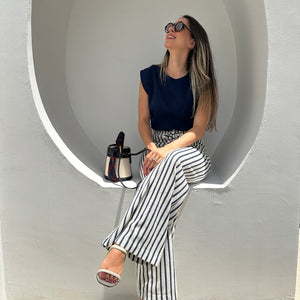 Conjunto com Listras Branco e Azul Abacaxi