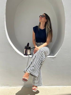 Conjunto com Listras Branco e Azul Abacaxi