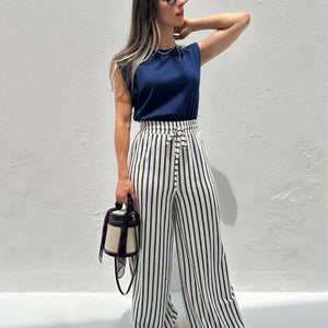 Conjunto com Listras Branco e Azul Abacaxi