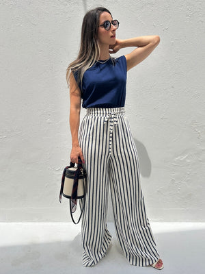 Conjunto com Listras Branco e Azul Abacaxi