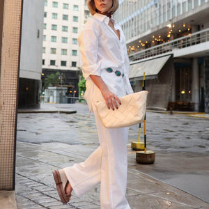Conjunto de Algodão com Calça Reta e Camisa Tradicional Branco Pequi