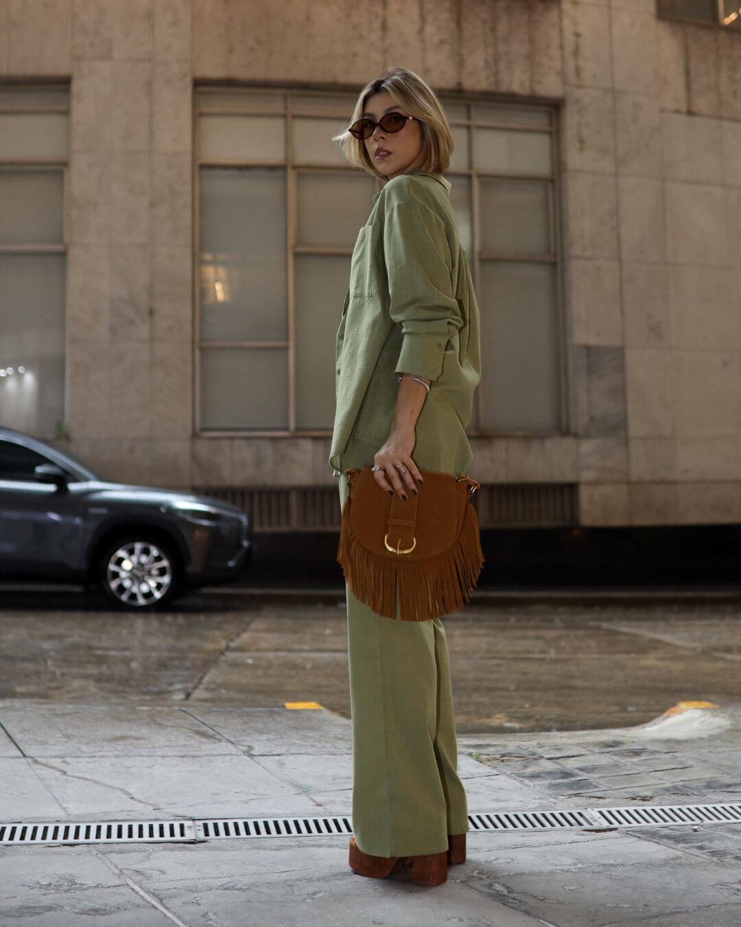 Conjunto de Algodão com Calça Reta e Camisa Tradicional  Verde Pequi