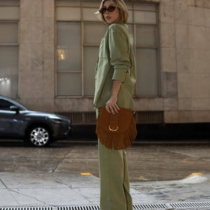 Conjunto de Algodão com Calça Reta e Camisa Tradicional  Verde Pequi