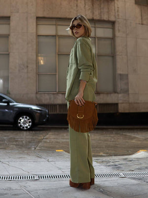 Conjunto de Algodão com Calça Reta e Camisa Tradicional  Verde Pequi