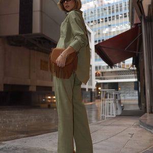Conjunto de Algodão com Calça Reta e Camisa Tradicional  Verde Pequi